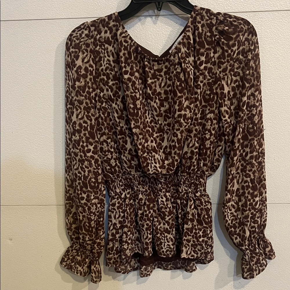 L Love Brown Leopard Print Blouse
